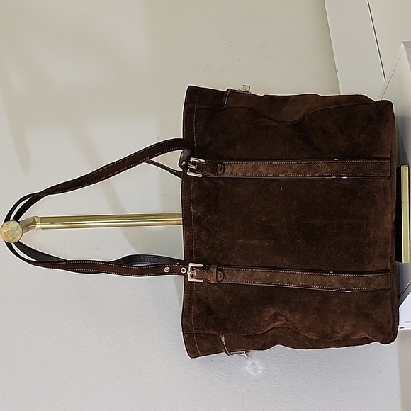 Coach Y2K Chocolate  Hampton Double Strap Suede Tote Brown Expresso Bag - Picture 8 of 16